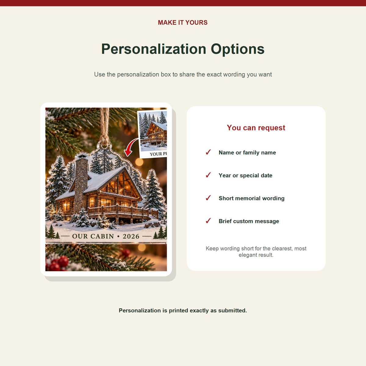 Personalized Cabin Photo Acrylic Ornament - Custom Photo Keepsake - image 7