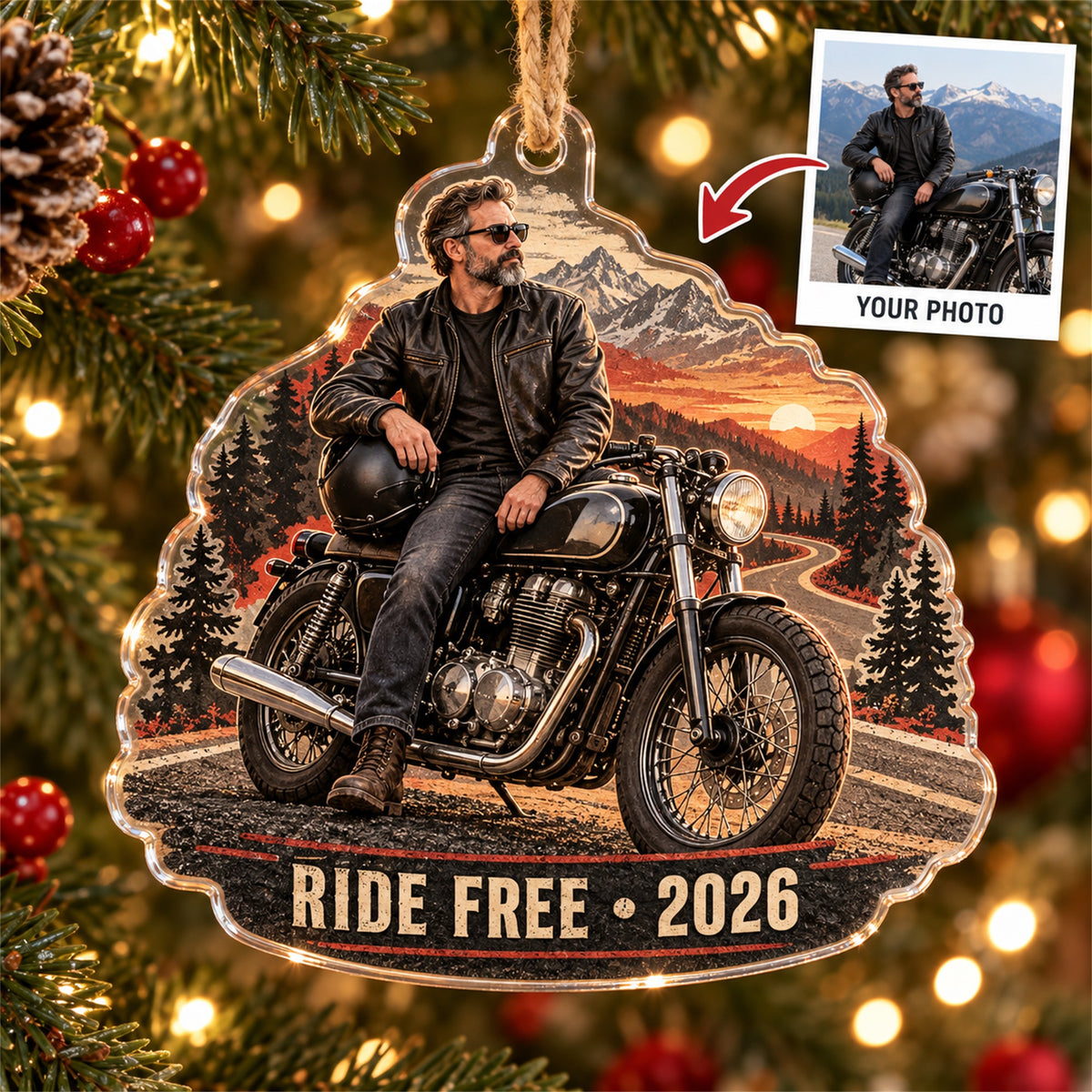 Personalized Motorcycle Photo Acrylic Ornament - Custom Photo Keepsake - image 1