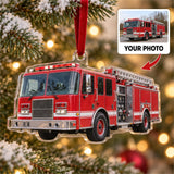 Custom Fire Truck Photo Acrylic Ornament - Personalized Vehicle Christmas Keepsake - image 1