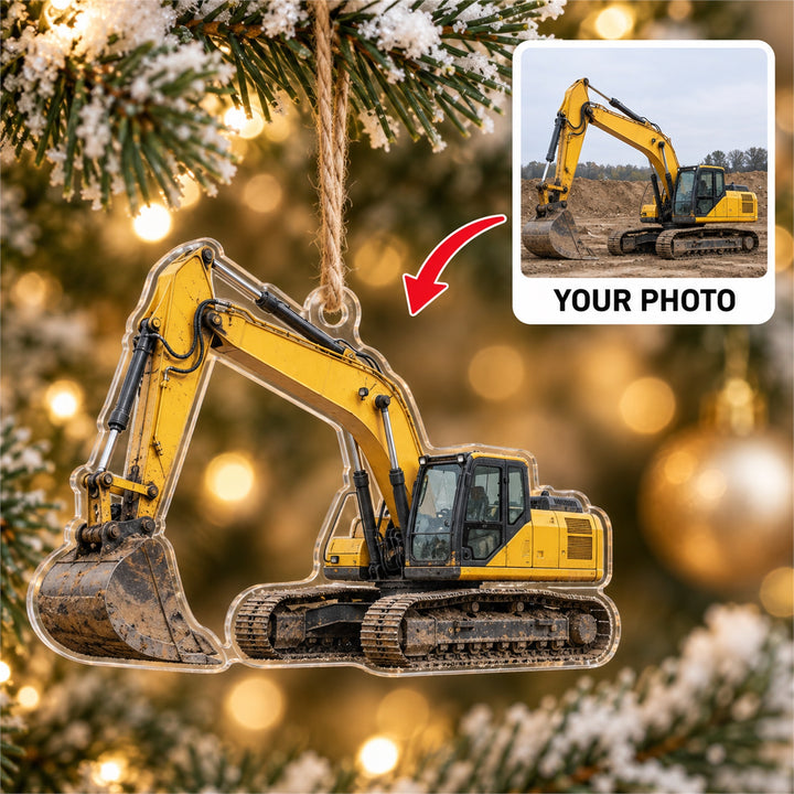 Custom Excavator Photo Acrylic Ornament - Personalized Vehicle Christmas Keepsake - image 1