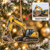 Custom Excavator Photo Acrylic Ornament - Personalized Vehicle Christmas Keepsake - image 1