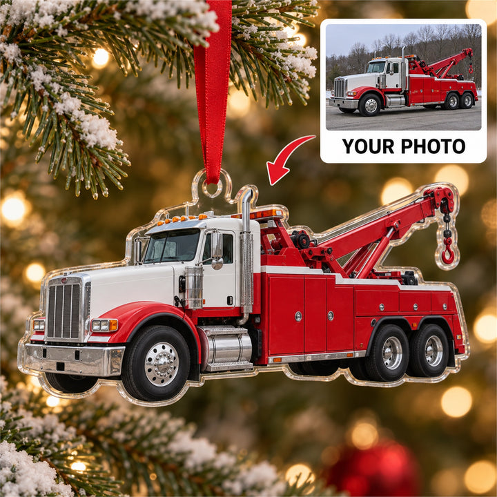 Custom Tow Truck Photo Acrylic Ornament - Personalized Vehicle Christmas Keepsake - image 1