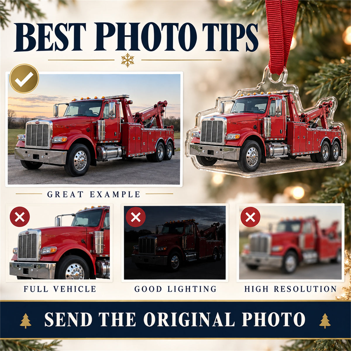 Custom Tow Truck Photo Acrylic Ornament - Personalized Vehicle Christmas Keepsake - image 6