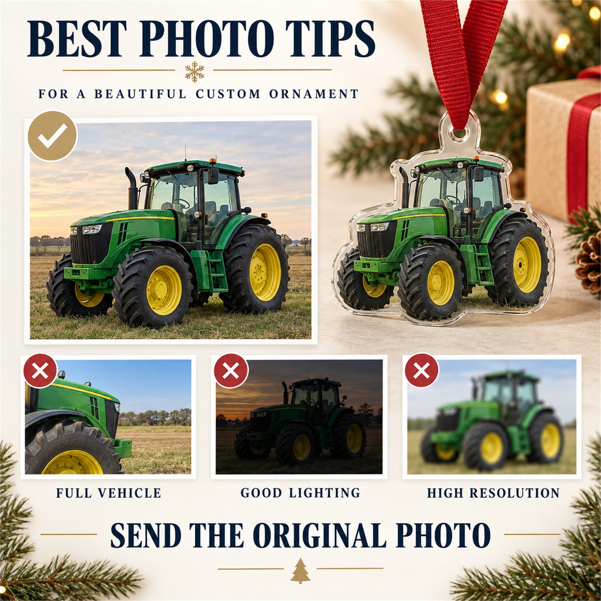 Custom Tractor Photo Acrylic Ornament - Personalized Vehicle Christmas Keepsake - image 6