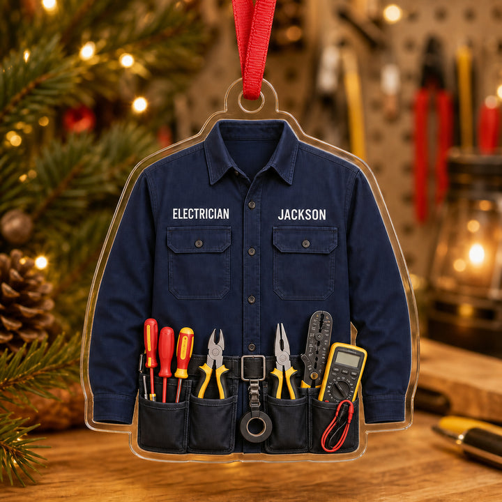 Personalized Electrician Work Shirt Acrylic Ornament - Custom Name Christmas Keepsake - image 1