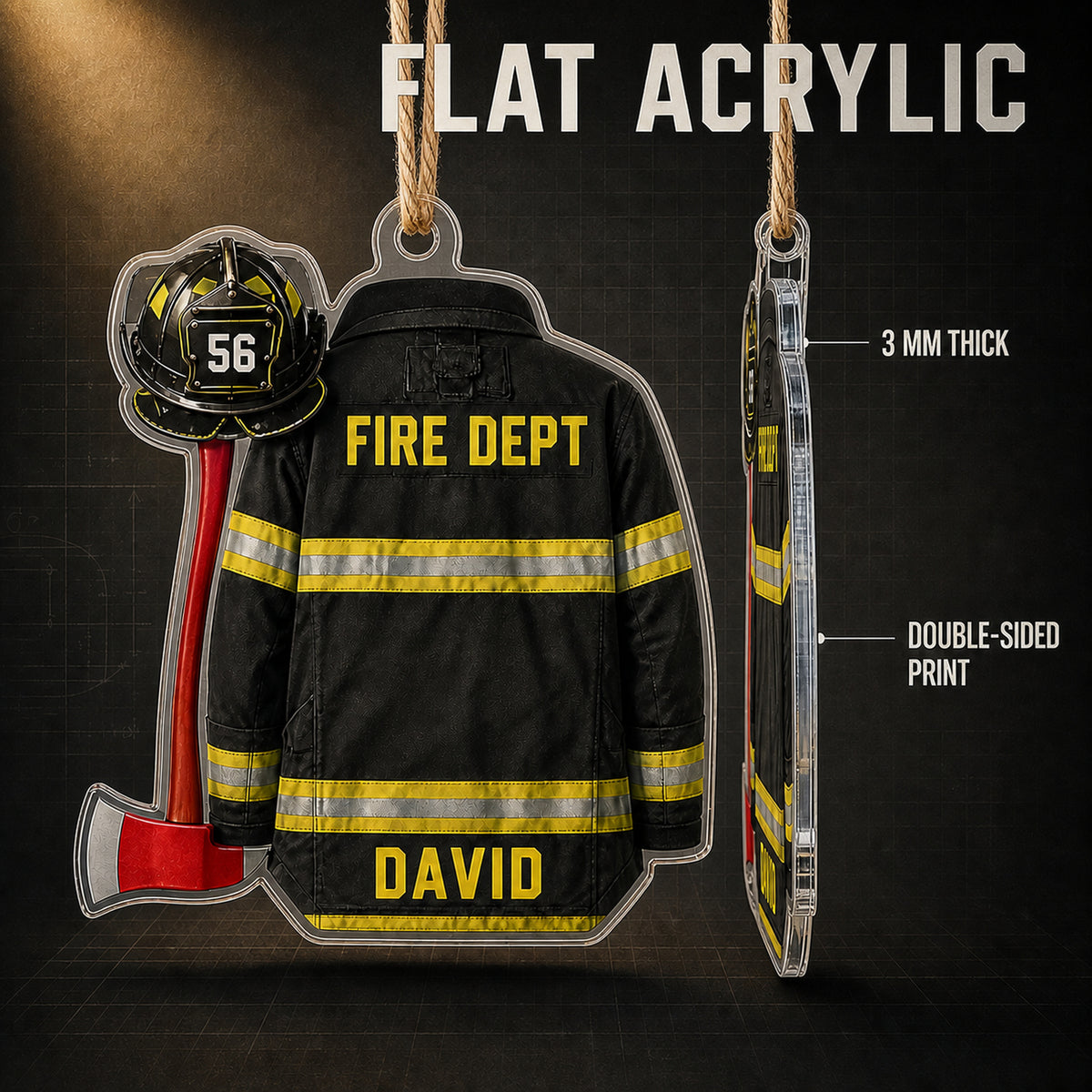 Personalized Firefighter Turnout Gear Acrylic Ornament - Custom Name Christmas Keepsake - image 6