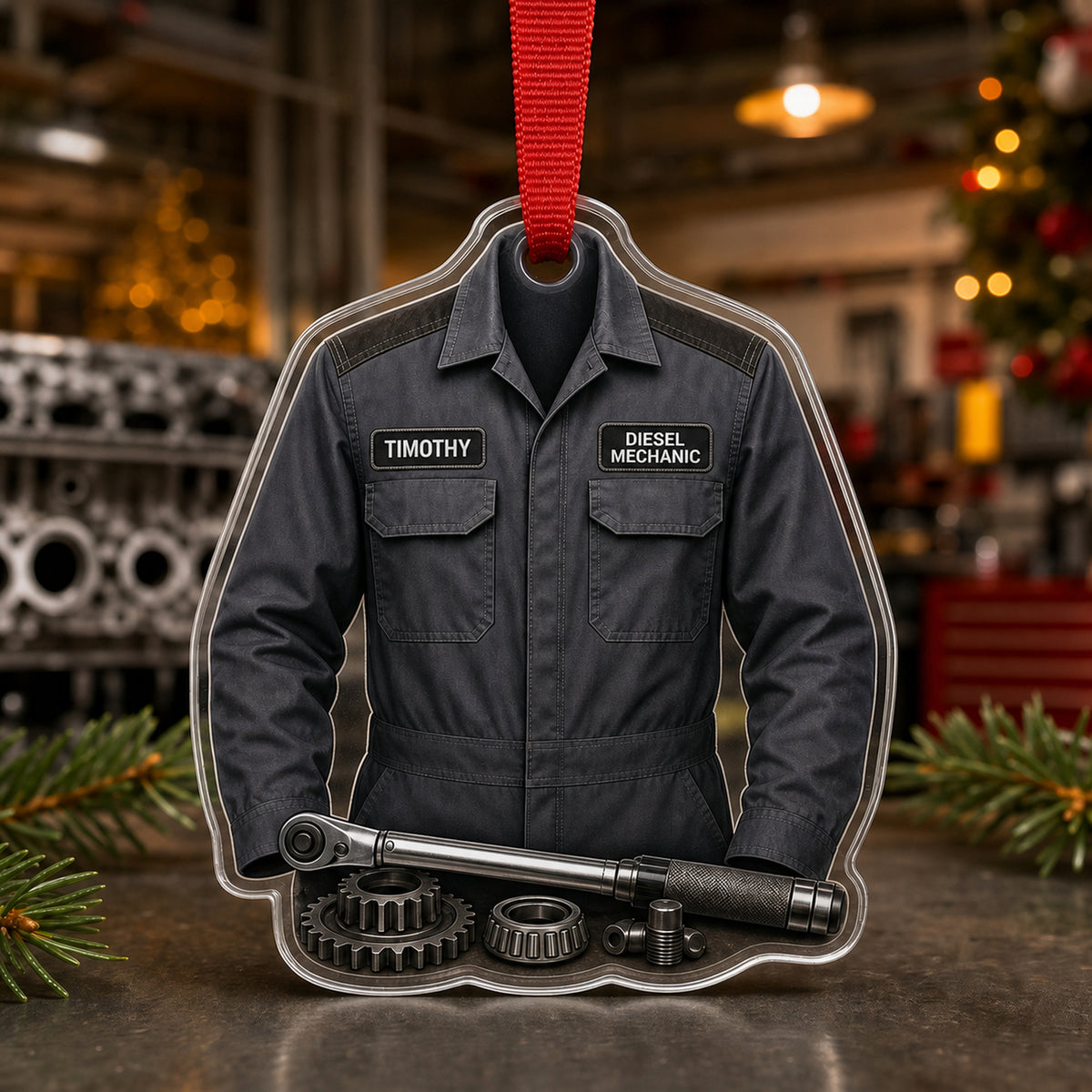 Personalized Auto Mechanic Work Shirt Acrylic Ornament - Custom Name Christmas Keepsake - image 2