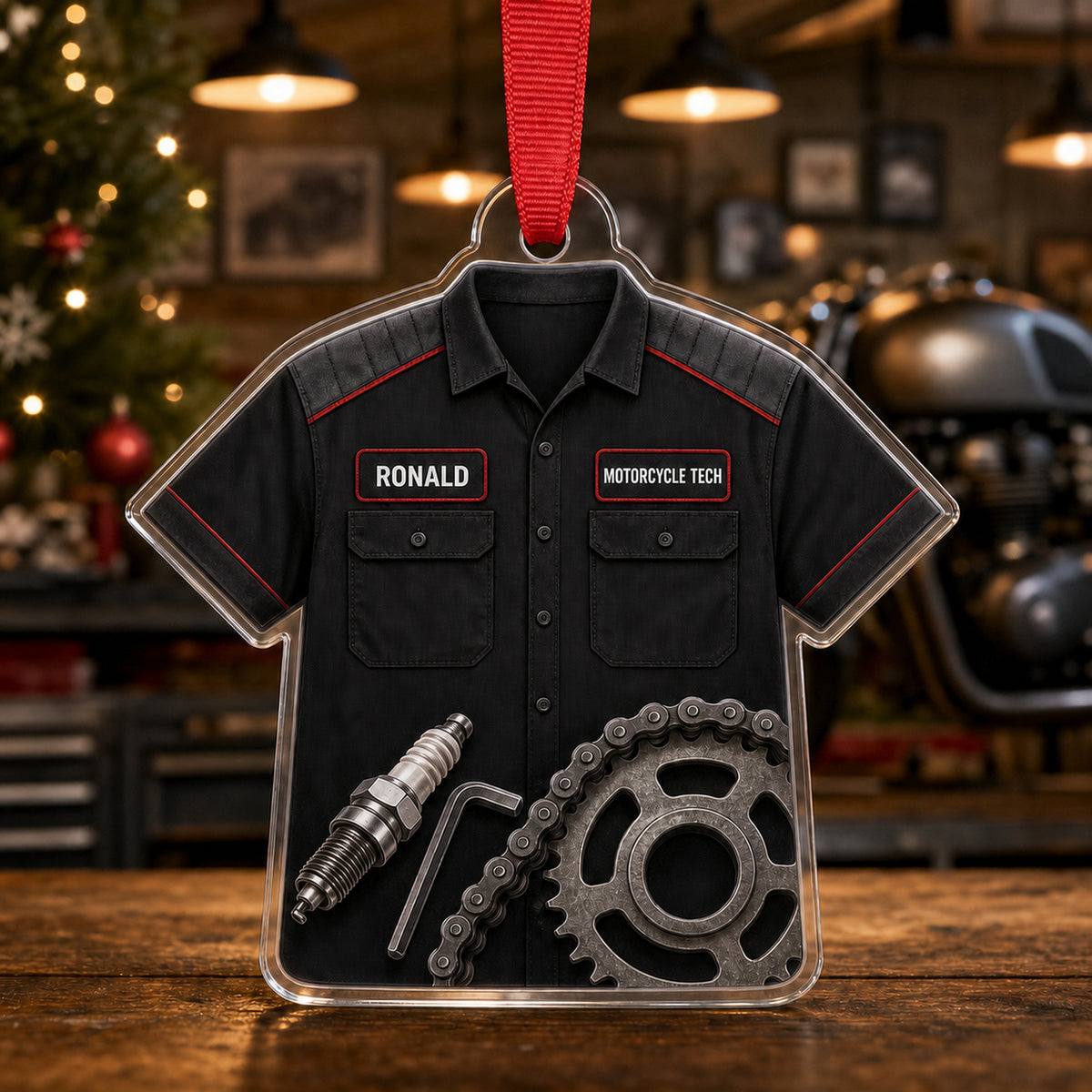 Personalized Auto Mechanic Work Shirt Acrylic Ornament - Custom Name Christmas Keepsake - image 4