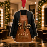 Personalized Barber Hairstylist Apron Acrylic Ornament - Custom Name Christmas Keepsake - image 4
