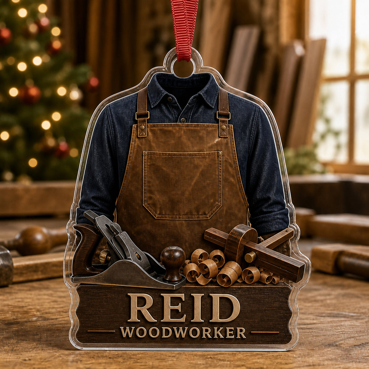 Personalized Carpenter Work Shirt Acrylic Ornament - Custom Name Christmas Keepsake - image 4