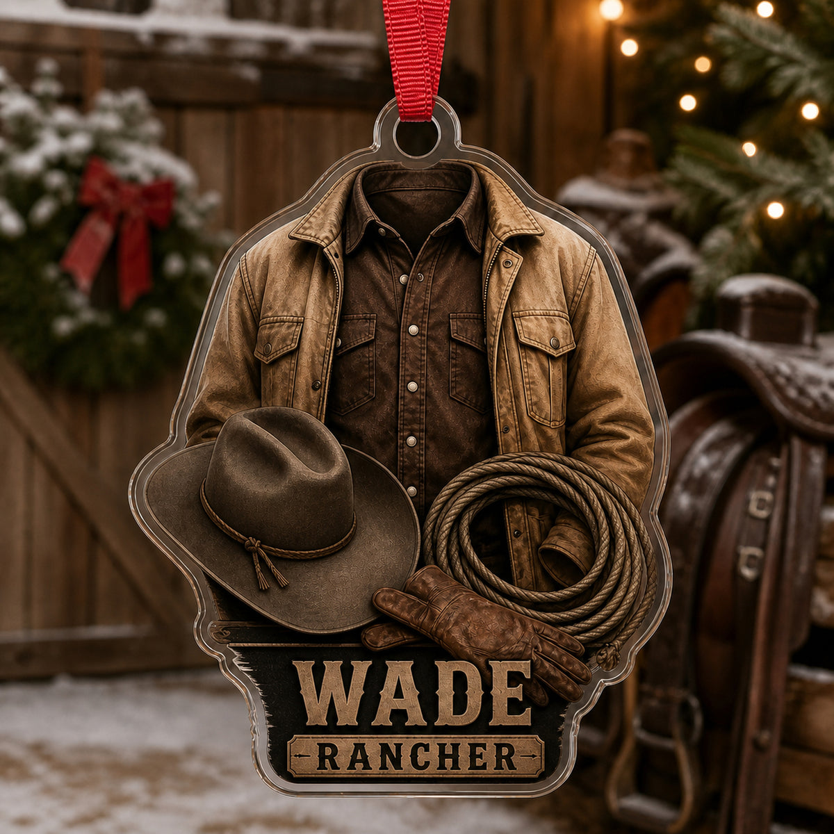 Personalized Farmer Rancher Work Shirt Acrylic Ornament - Custom Name Christmas Keepsake - image 2