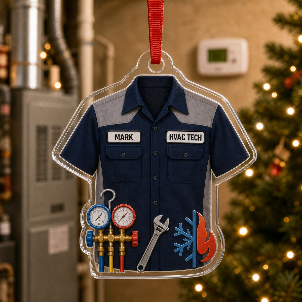 Personalized HVAC Technician Work Shirt Acrylic Ornament - Custom Name Christmas Keepsake - image 1