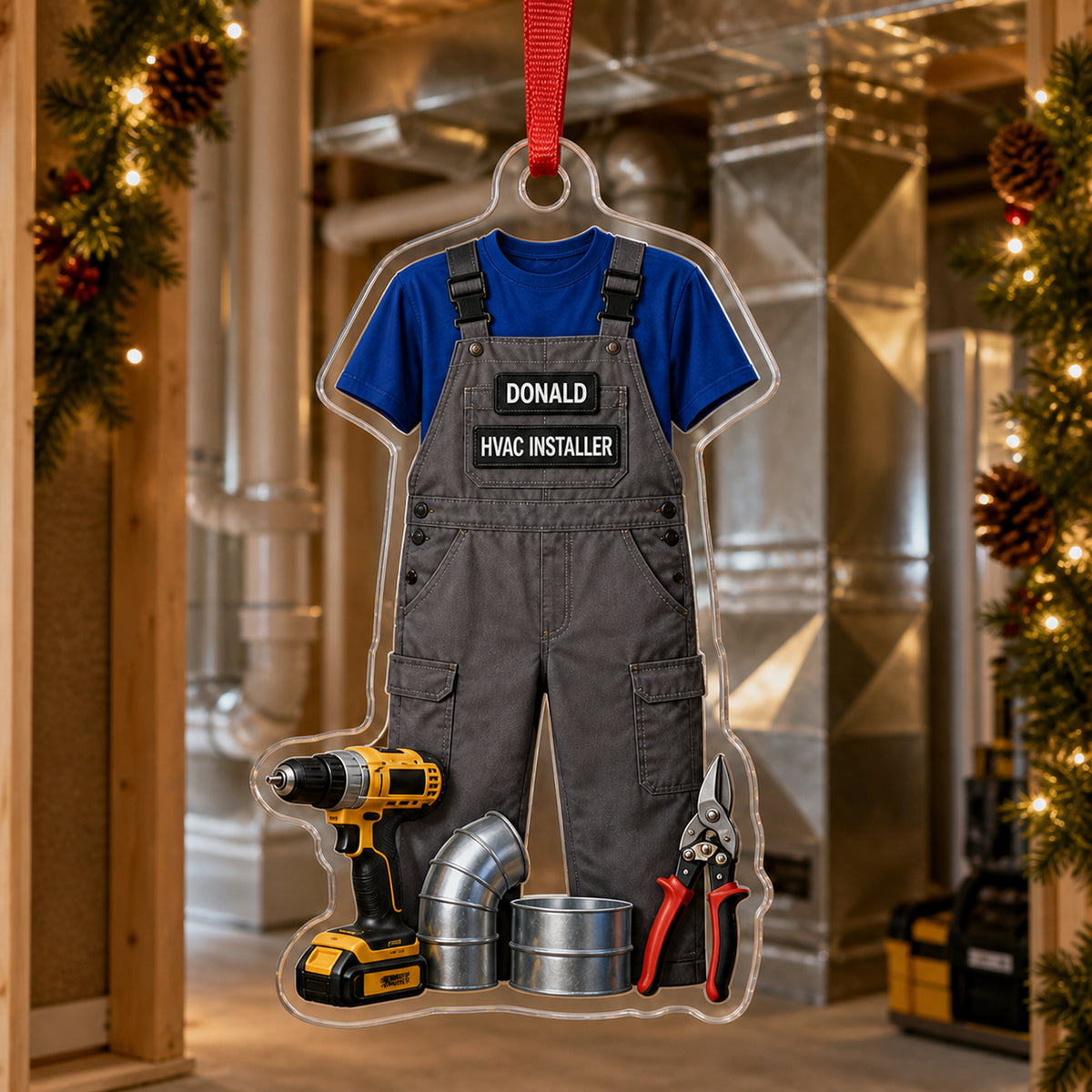 Personalized HVAC Technician Work Shirt Acrylic Ornament - Custom Name Christmas Keepsake - image 3