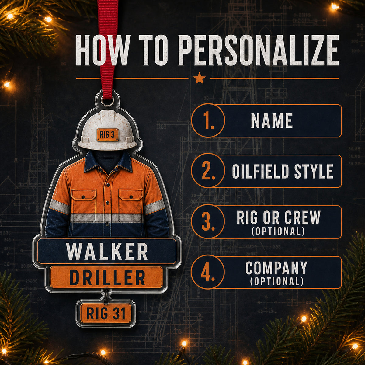 Personalized Oilfield Worker FR Uniform Acrylic Ornament - Custom Name Christmas Keepsake - image 5