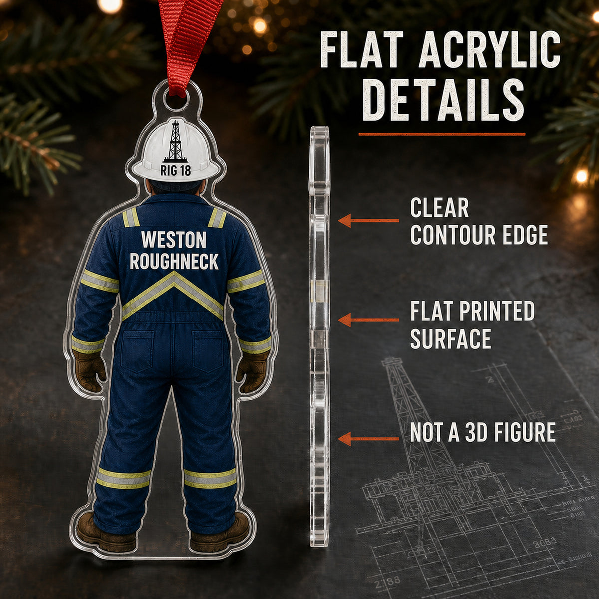 Personalized Oilfield Worker FR Uniform Acrylic Ornament - Custom Name Christmas Keepsake - image 6