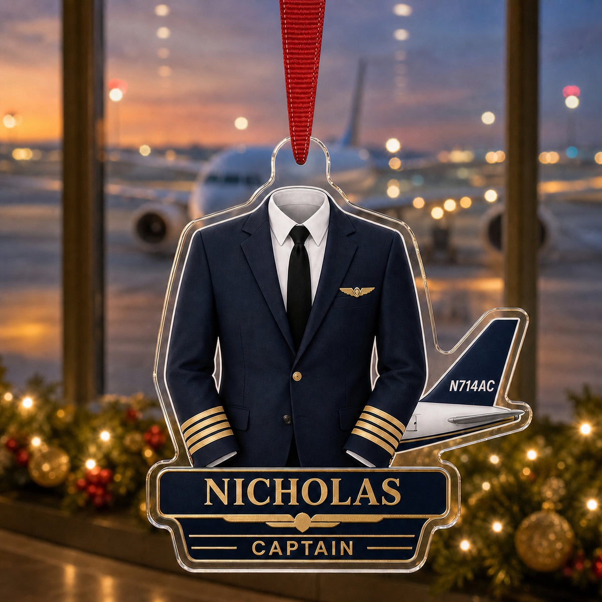 Personalized Pilot Uniform Acrylic Ornament - Custom Name Christmas Keepsake - image 1