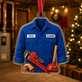 Personalized Plumber Work Shirt Acrylic Ornament - Custom Name Christmas Keepsake - image 1