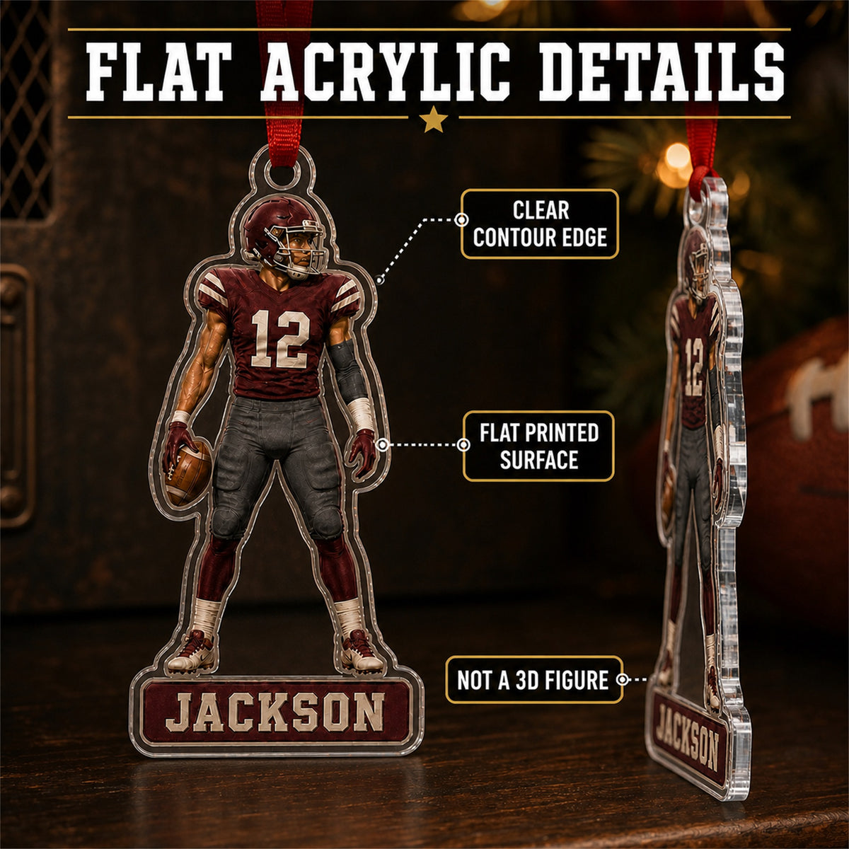 Personalized American Football Photo Acrylic Ornament - Custom Athlete Christmas Keepsake - image 6