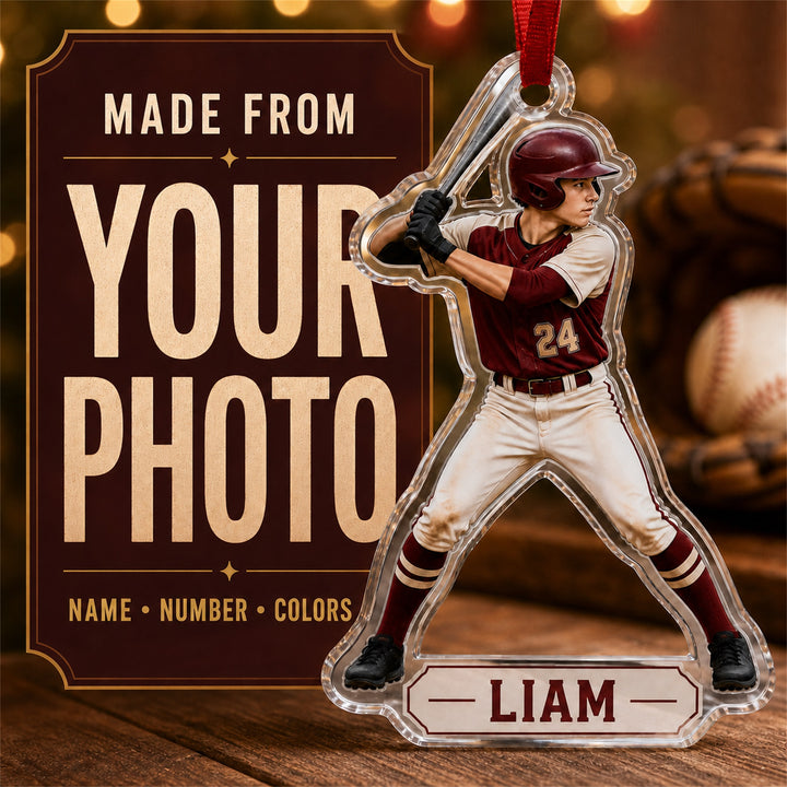 Personalized Baseball Photo Acrylic Ornament - Custom Athlete Christmas Keepsake - image 1