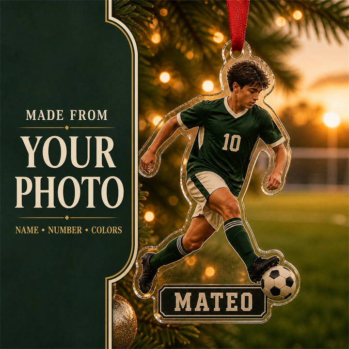 Personalized Soccer Photo Acrylic Ornament - Custom Athlete Christmas Keepsake - image 1