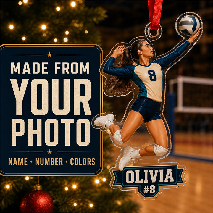Personalized Volleyball Photo Acrylic Ornament - Custom Athlete Christmas Keepsake - image 1
