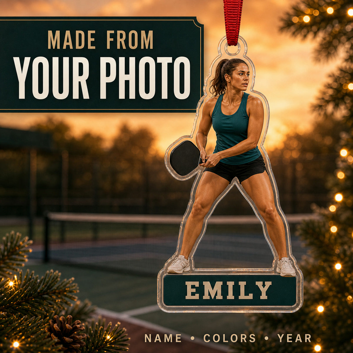 Personalized Pickleball Photo Acrylic Ornament - Custom Athlete Christmas Keepsake - image 1