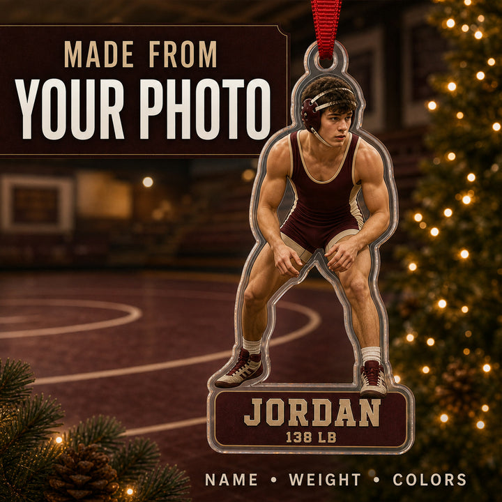 Personalized Wrestling Photo Acrylic Ornament - Custom Athlete Christmas Keepsake - image 1