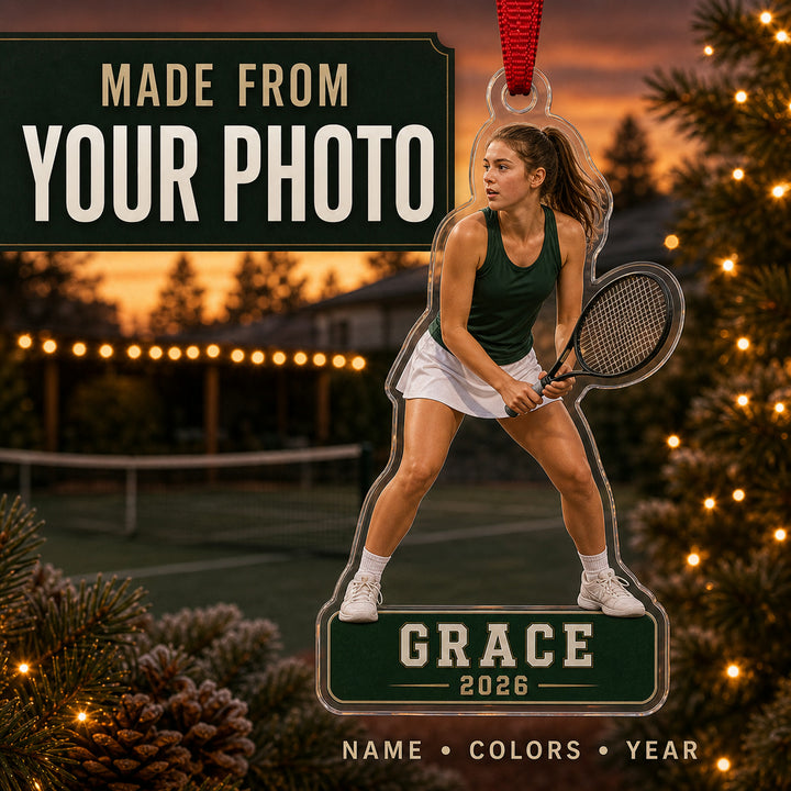 Personalized Tennis Photo Acrylic Ornament - Custom Athlete Christmas Keepsake - image 1