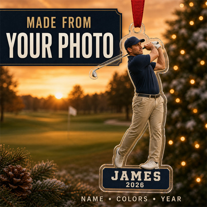 Personalized Golf Photo Acrylic Ornament - Custom Athlete Christmas Keepsake - image 1