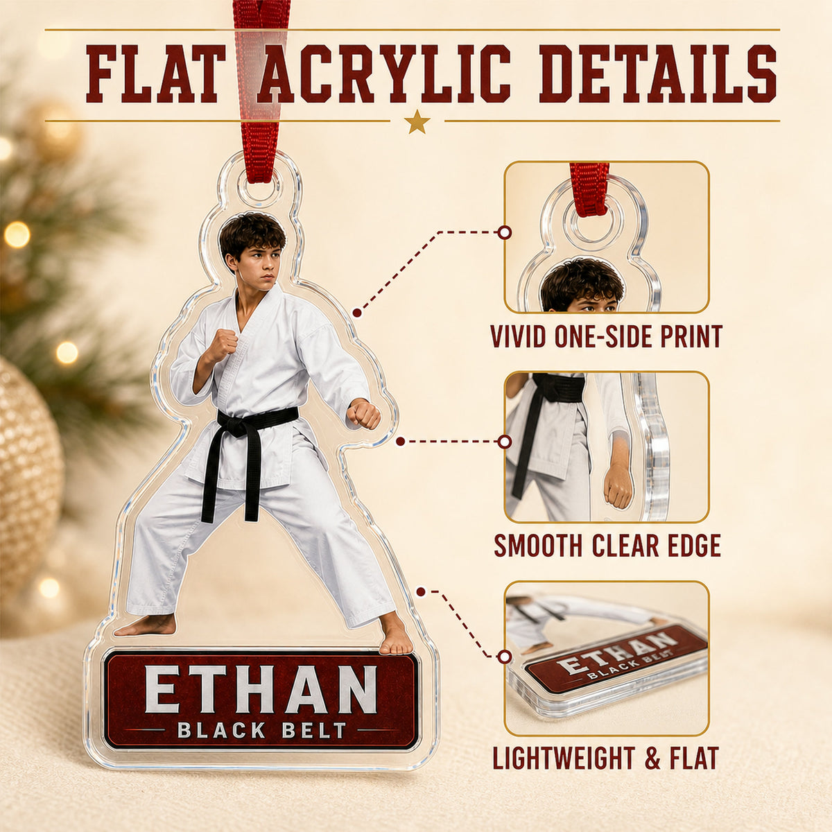 Personalized Martial Arts Photo Acrylic Ornament - Custom Athlete Christmas Keepsake - image 6
