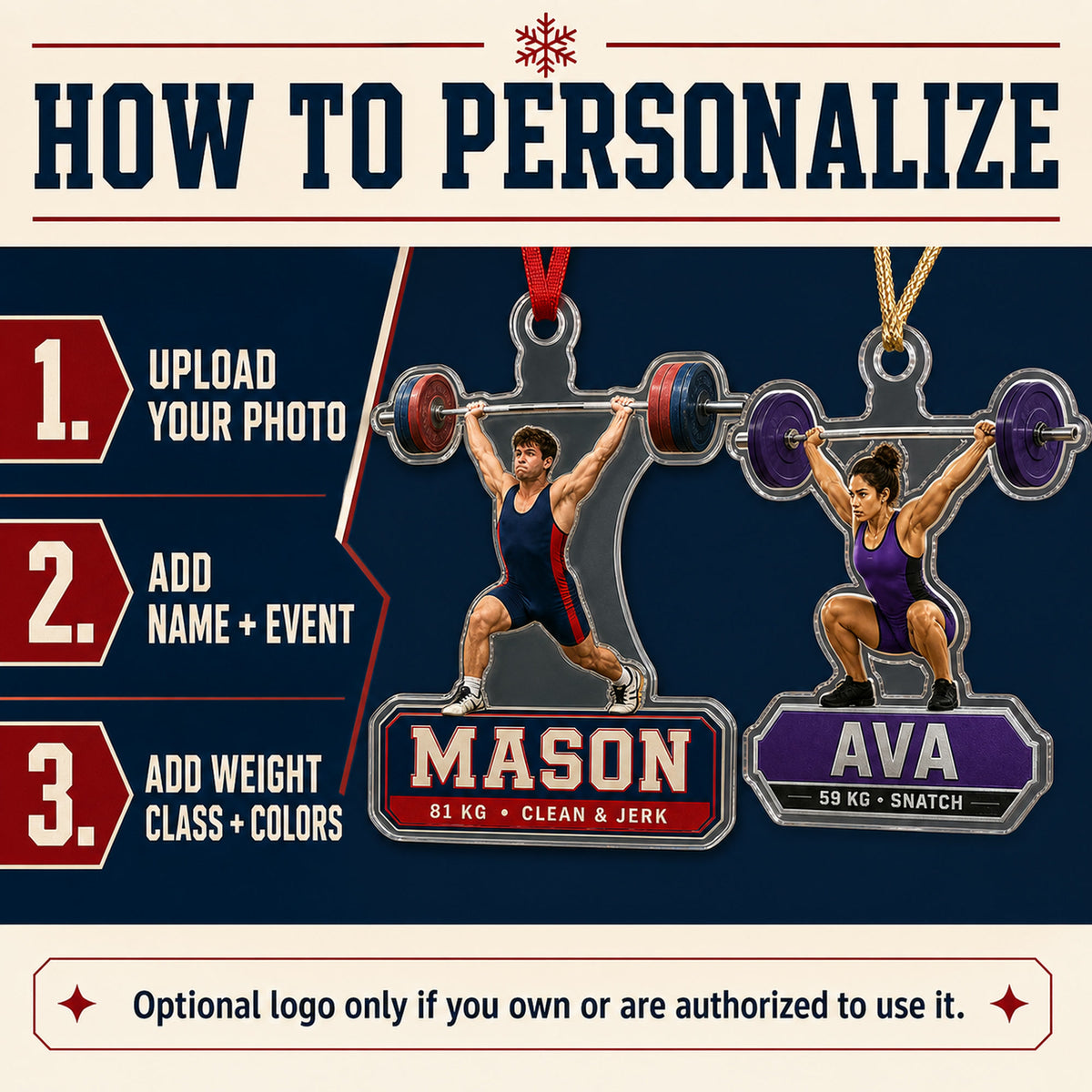 Personalized Weightlifting Photo Acrylic Ornament - Custom Athlete Christmas Keepsake - image 5