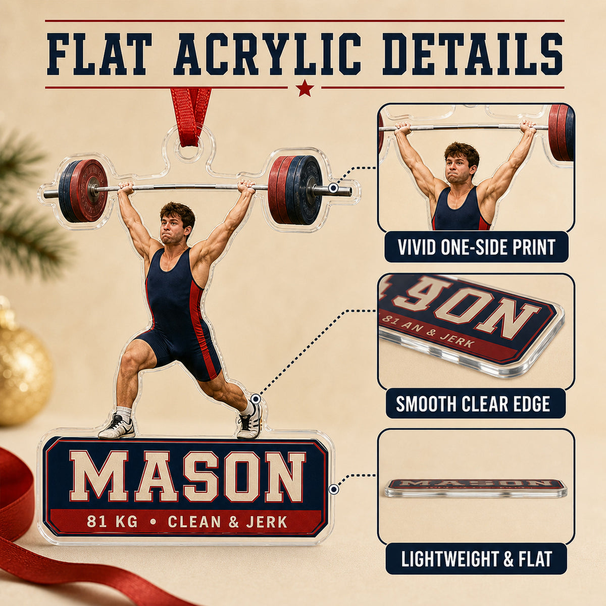 Personalized Weightlifting Photo Acrylic Ornament - Custom Athlete Christmas Keepsake - image 6