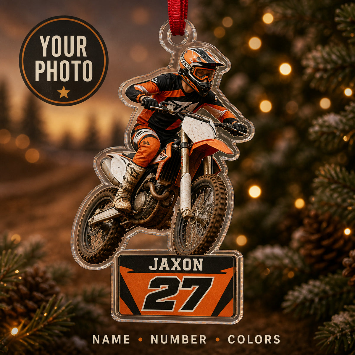 Personalized Motocross BMX Photo Acrylic Ornament - Custom Athlete Christmas Keepsake - image 1