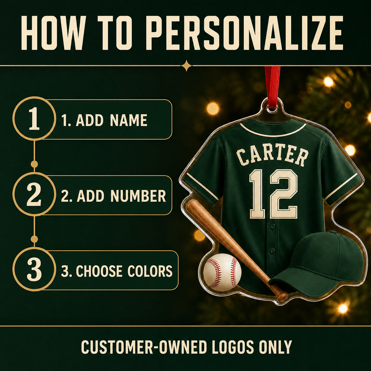 Personalized Baseball Jersey Acrylic Ornament - Custom Name and Number - image 5