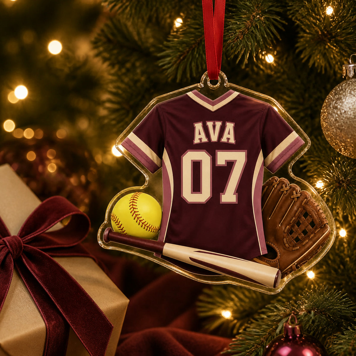 Personalized Softball Jersey Acrylic Ornament - Custom Name and Number - image 2