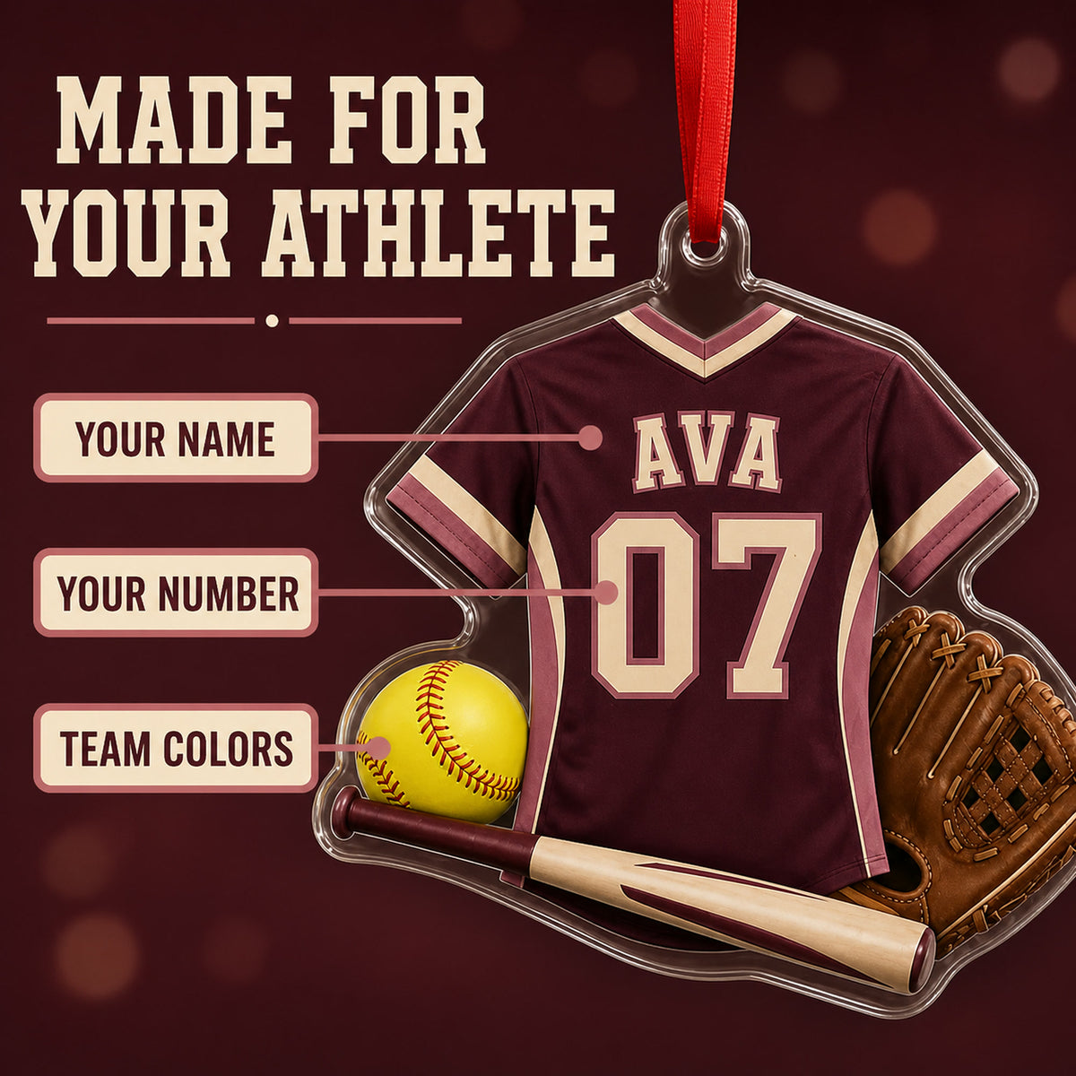 Personalized Softball Jersey Acrylic Ornament - Custom Name and Number - image 3