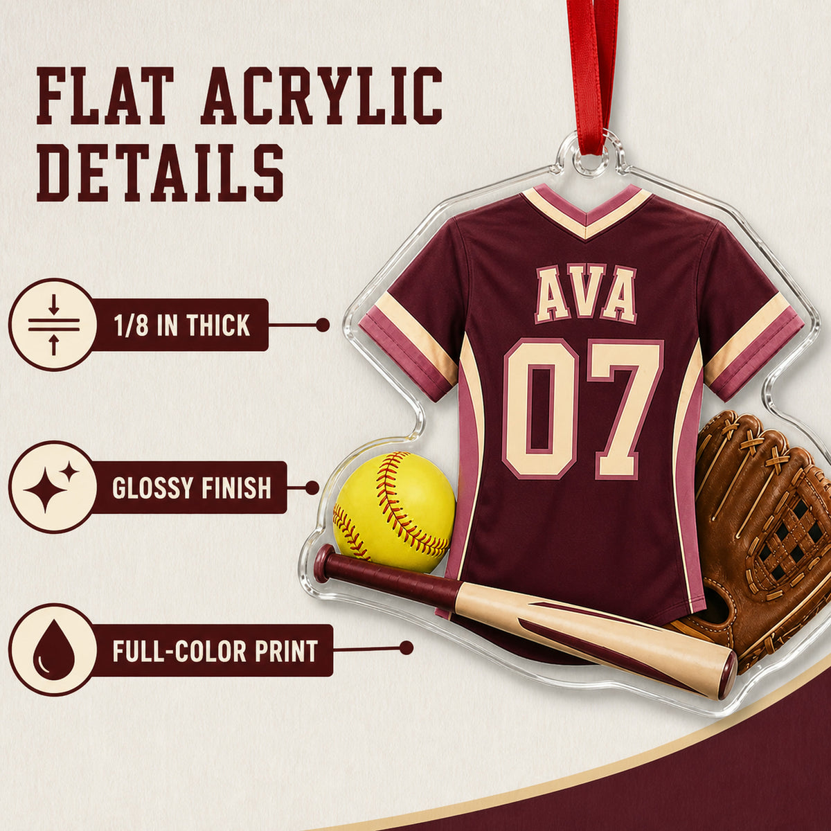 Personalized Softball Jersey Acrylic Ornament - Custom Name and Number - image 6