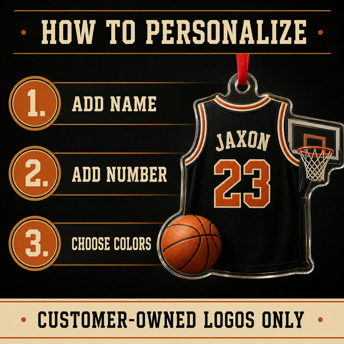 Personalized Basketball Jersey Acrylic Ornament - Custom Name and Number - image 5