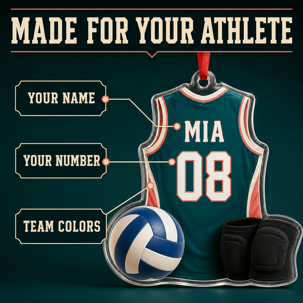 Personalized Volleyball Jersey Acrylic Ornament - Custom Name and Number - image 3