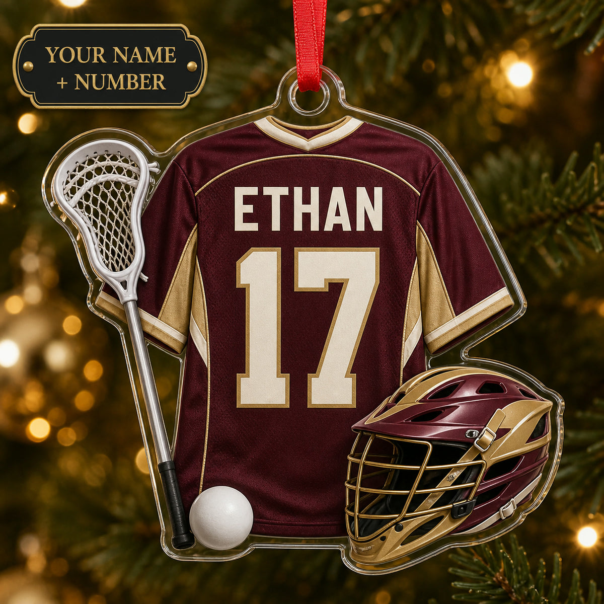 Personalized Lacrosse Jersey Acrylic Ornament - Custom Name and Number - image 1