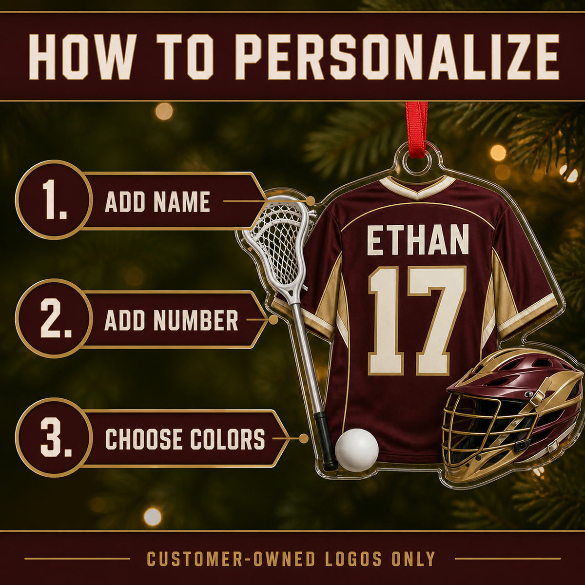 Personalized Lacrosse Jersey Acrylic Ornament - Custom Name and Number - image 5