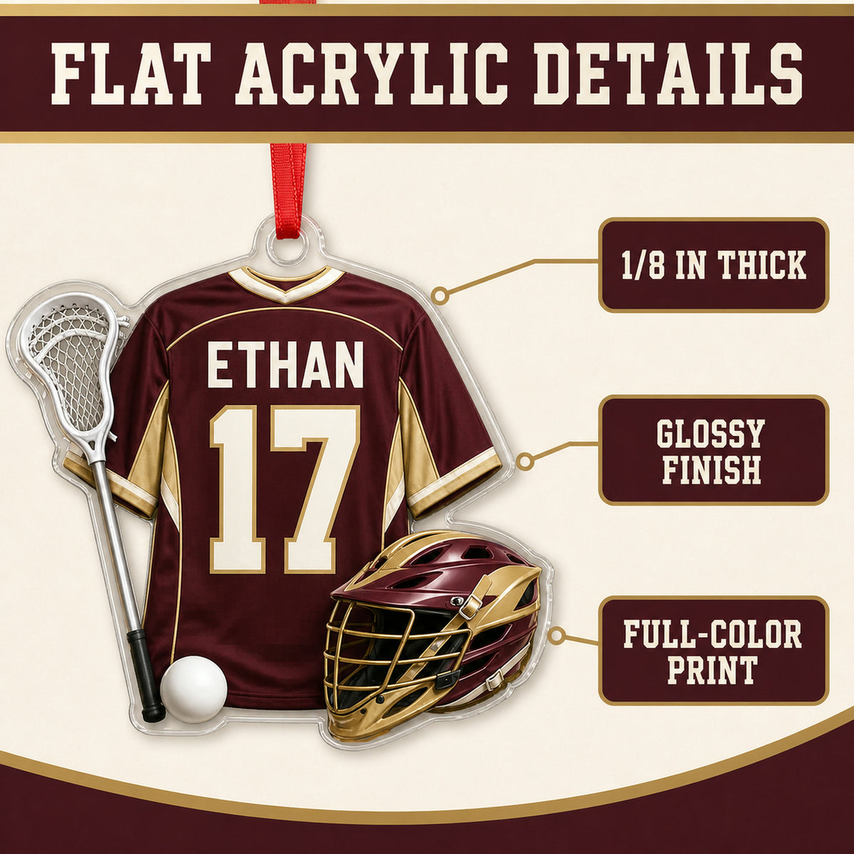 Personalized Lacrosse Jersey Acrylic Ornament - Custom Name and Number - image 6
