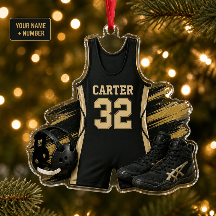 Personalized Wrestling Jersey Acrylic Ornament - Custom Name and Number - image 1