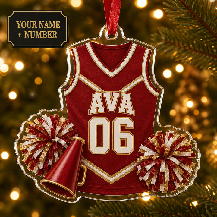 Personalized Cheerleading Jersey Acrylic Ornament - Custom Name and Number - image 1