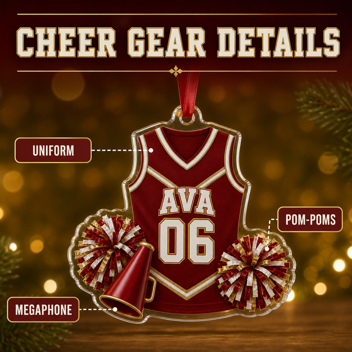 Personalized Cheerleading Jersey Acrylic Ornament - Custom Name and Number - image 4