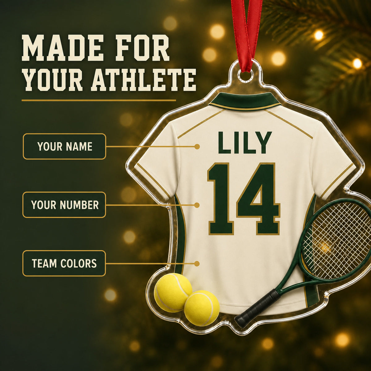 Personalized Tennis Jersey Acrylic Ornament - Custom Name and Number - image 3