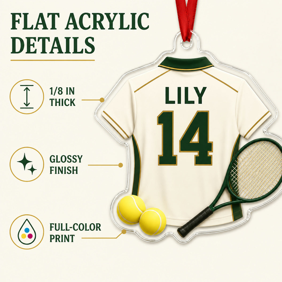 Personalized Tennis Jersey Acrylic Ornament - Custom Name and Number - image 6