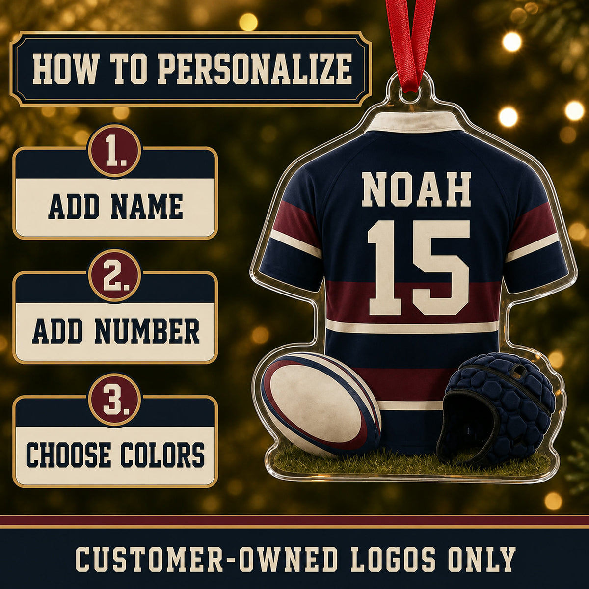 Personalized Rugby Jersey Acrylic Ornament - Custom Name and Number - image 5