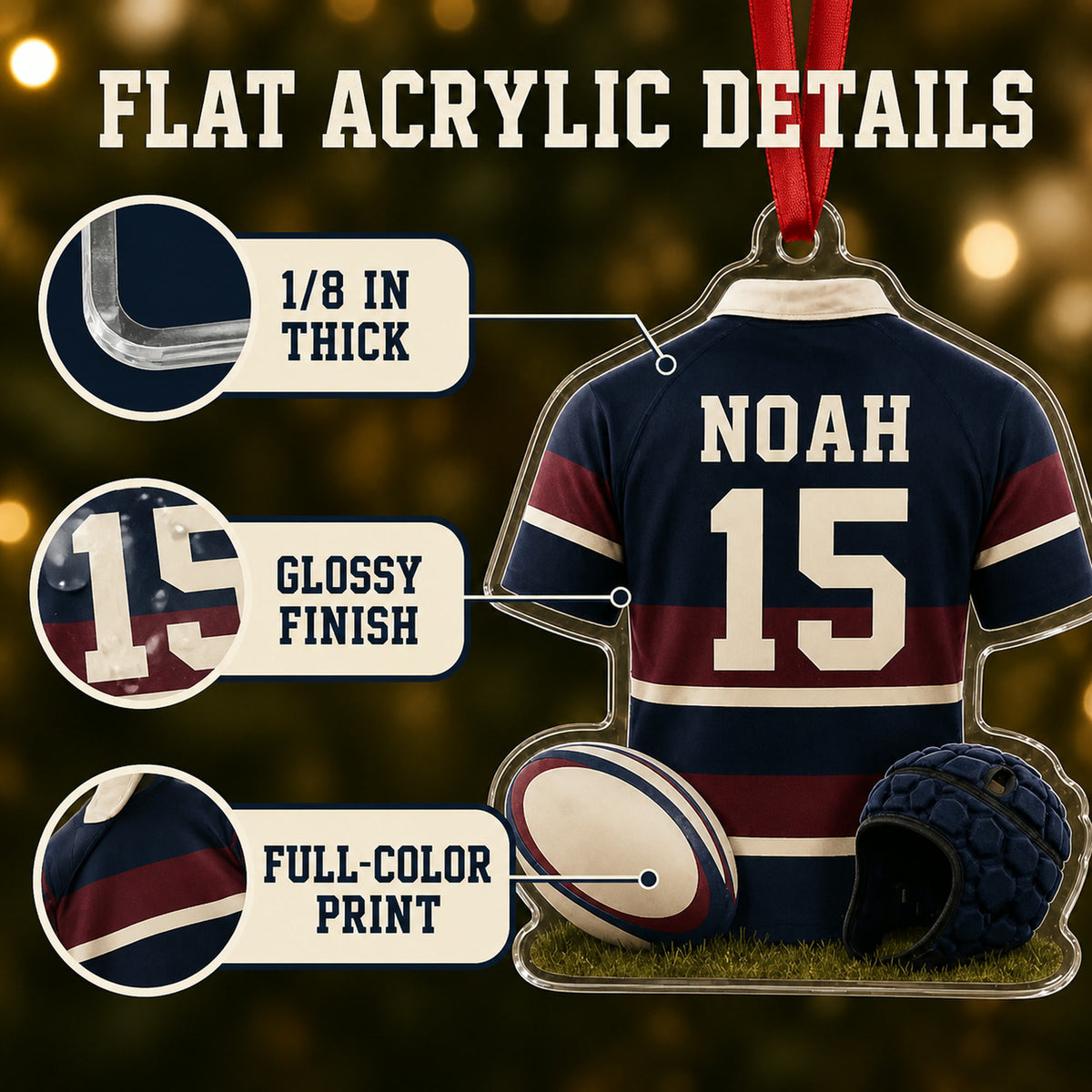 Personalized Rugby Jersey Acrylic Ornament - Custom Name and Number - image 6