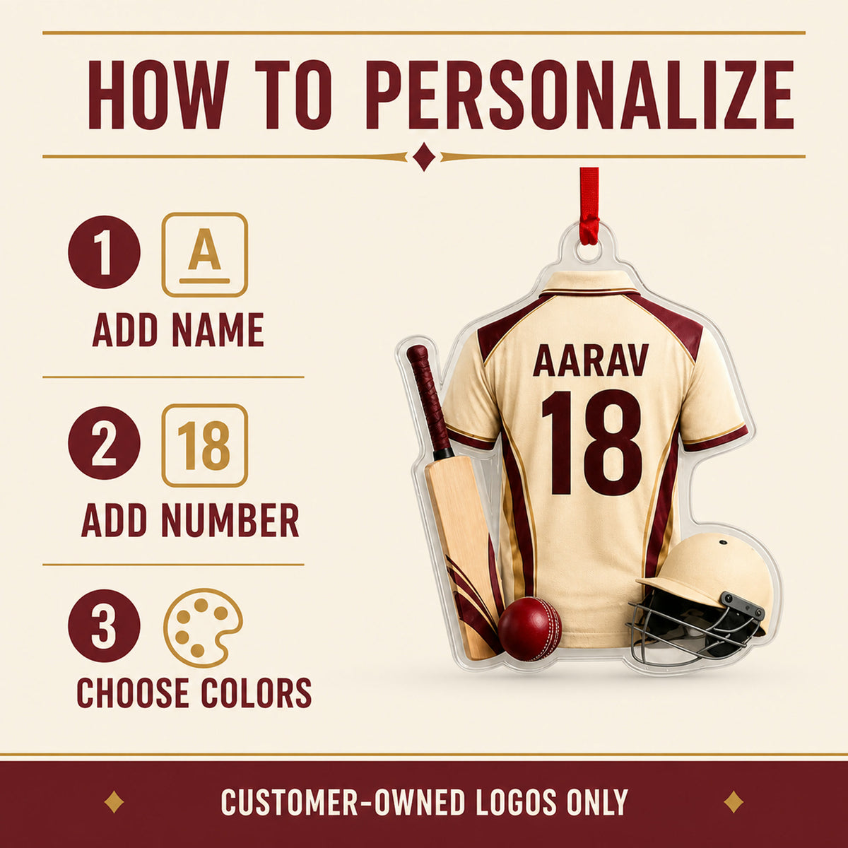 Personalized Cricket Jersey Acrylic Ornament - Custom Name and Number - image 5